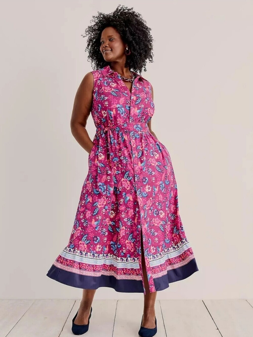 Lane Bryant Pink Floral Shidt Dress With Pockets Size 18 NWT